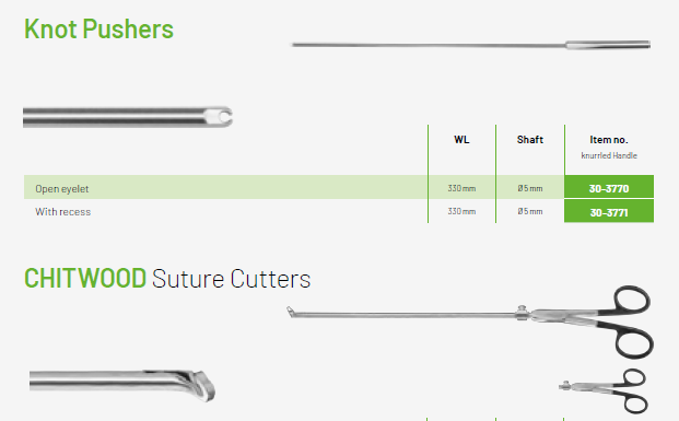 Plansza katalogowa VATS – Knot Pushers and Chitwood Suture Cutters